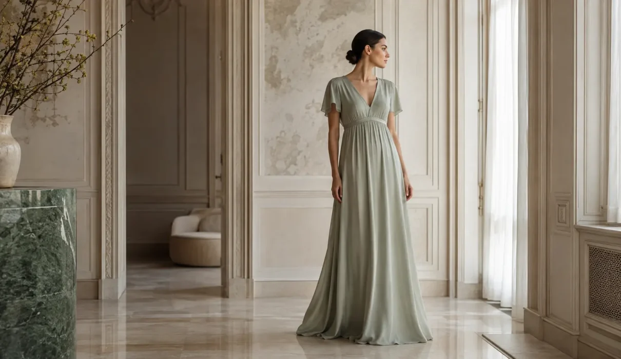 Женщина в современном платье в стиле ампир с завышенной талией