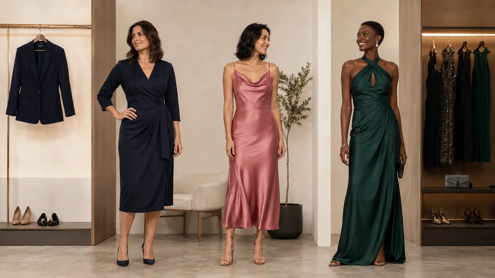 Три образа с платьями для smart casual, cocktail и formal